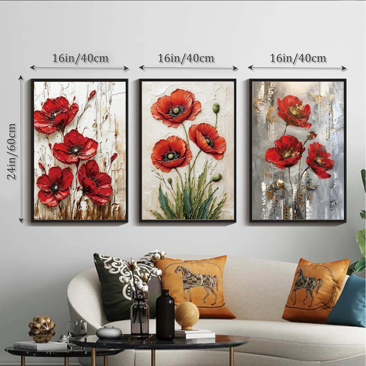 3 Panel 3D Textured Floral Wall Art, 16x24 Inch Embossed Flower Framed Wall Prints.....