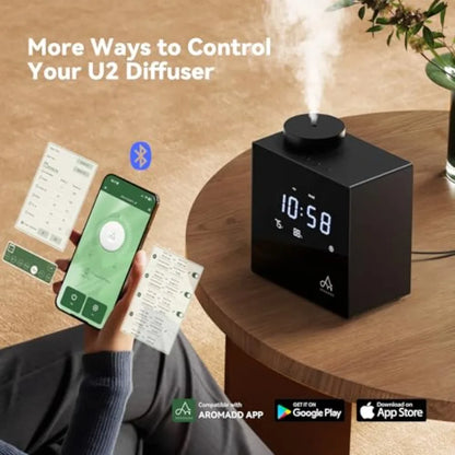 Smart waterless diffuser for large rooms, black ABS plastic, 2000 sq. ft coverage, with clock......