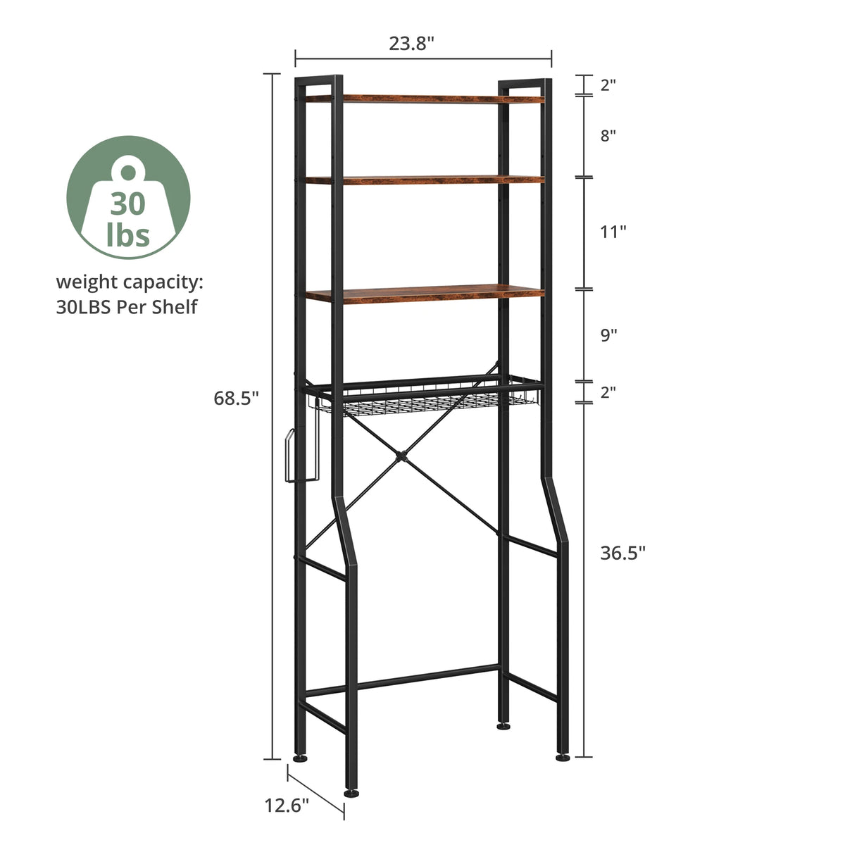 4-Tier Freestanding Organizer Shelf with Adjustable Shelf with 3 Hooks....