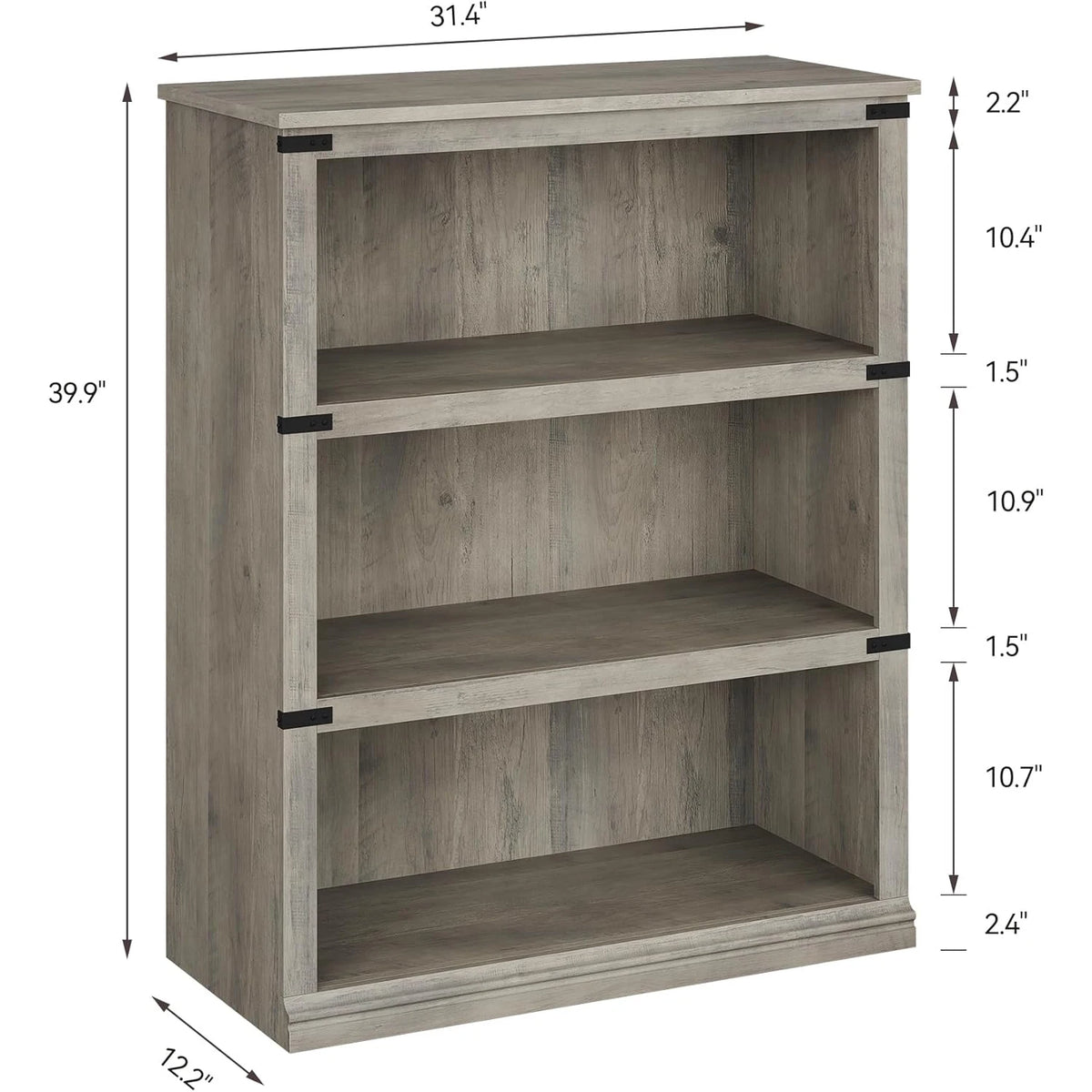 3 Tier Open storage shelves - Tall Wood Bookshelf, Sturdy 30" Wide