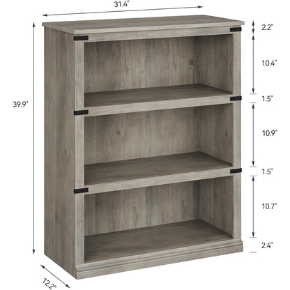 3 Tier Open storage shelves - Tall Wood Bookshelf, Sturdy 30" Wide