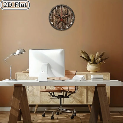10-12 Inch 2D, 1pc Rustic  Wooden Wall Clock, AA Battery Needed