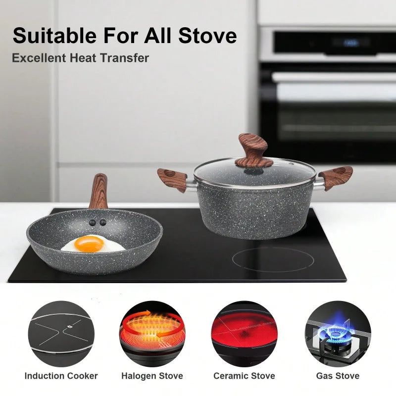 11 Piece Granite Pots And Pans Cookware Set...