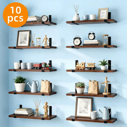 5/10Pcs Floating Shelves, 4.7 In Wide 16  Long  with Invisible Brackets, Rustic Wood .......