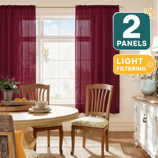 2 Panels Light Filtering Rod Pocket, 10 Solid Color, 9 Sizes, Sheer Curtains for Bedroom, Living Room