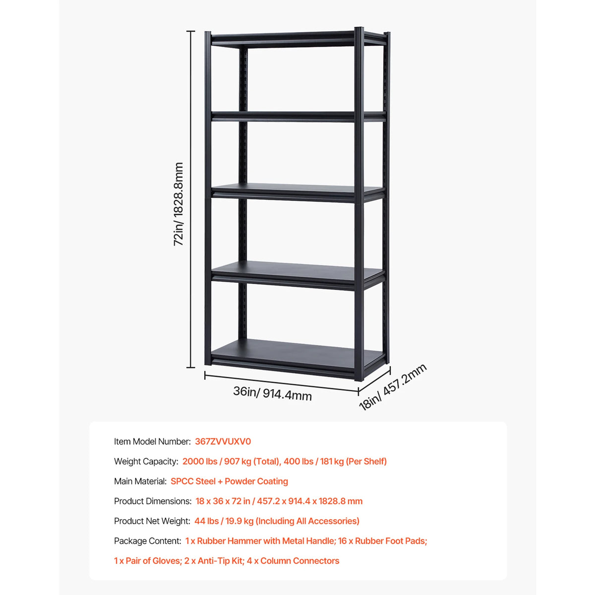 5-Tier Garage Storage Shelves 400 lbs. Per Shelf, Adjustable Metal Shelving....