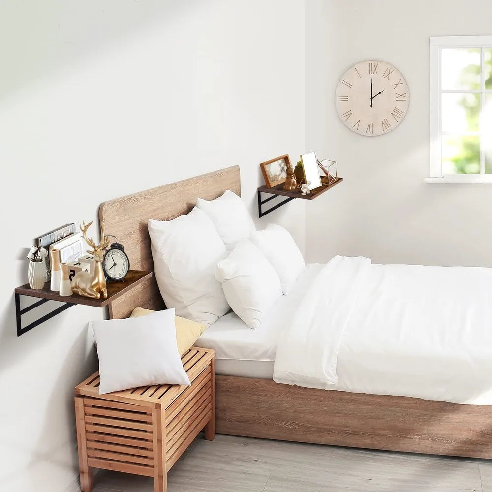 Set of 2 Floating Wooden Shelves, 15.7"W × 11.8"D