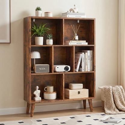 7 Cube Wooden Storage Bookshelf with Legs 3-Tier Standing
