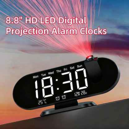 8.8 Inch Projection Alarm Clock, Mirror Display 180 Degree Rotation, Temperature USB Charging Port, White & Black.....