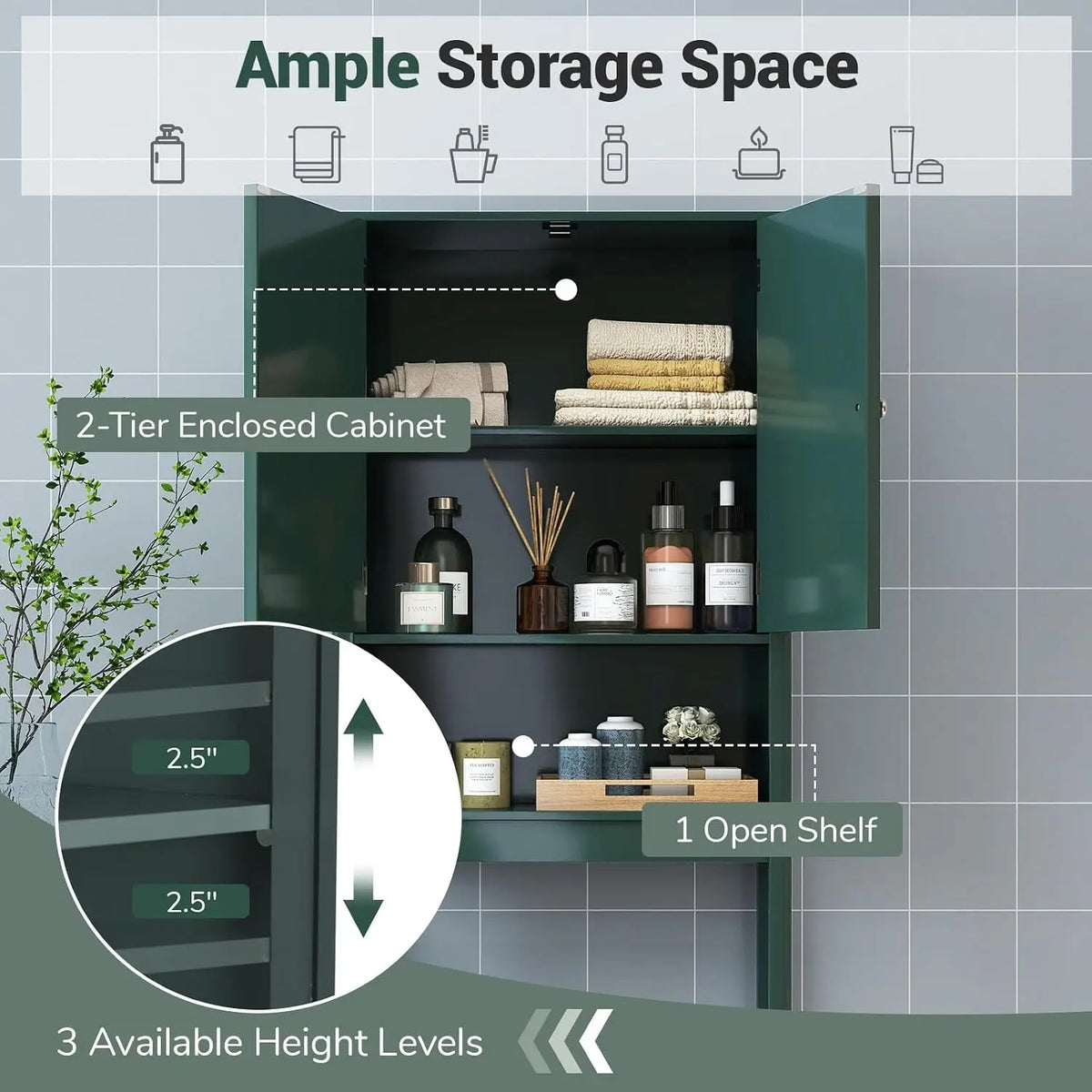 Wooden Storage Cabinet, Bathroom w/Fluted Doors, Adjustable Shelf....