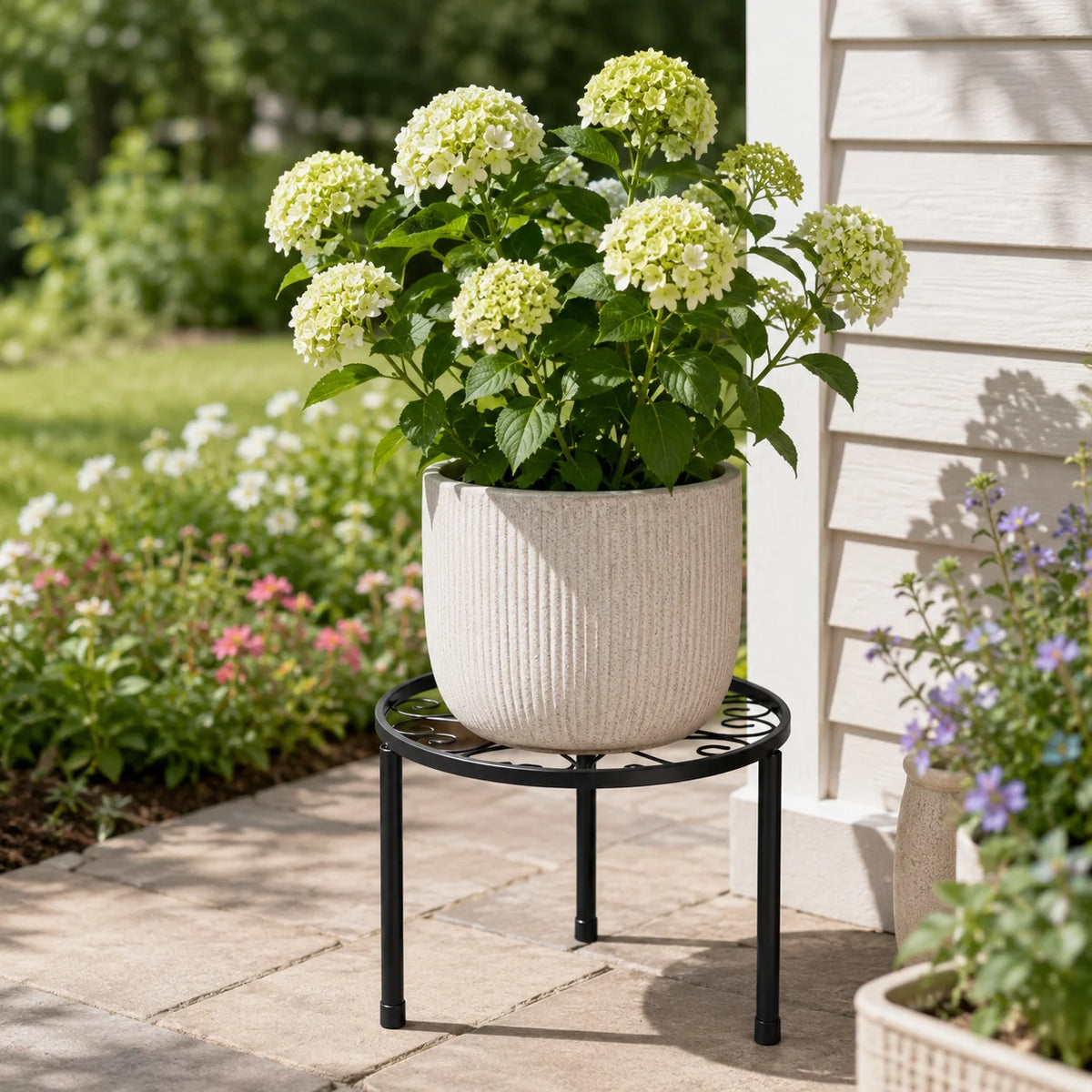 Metal Plant Stand, Black, with Raised Edge, Indoor & Outdoor....