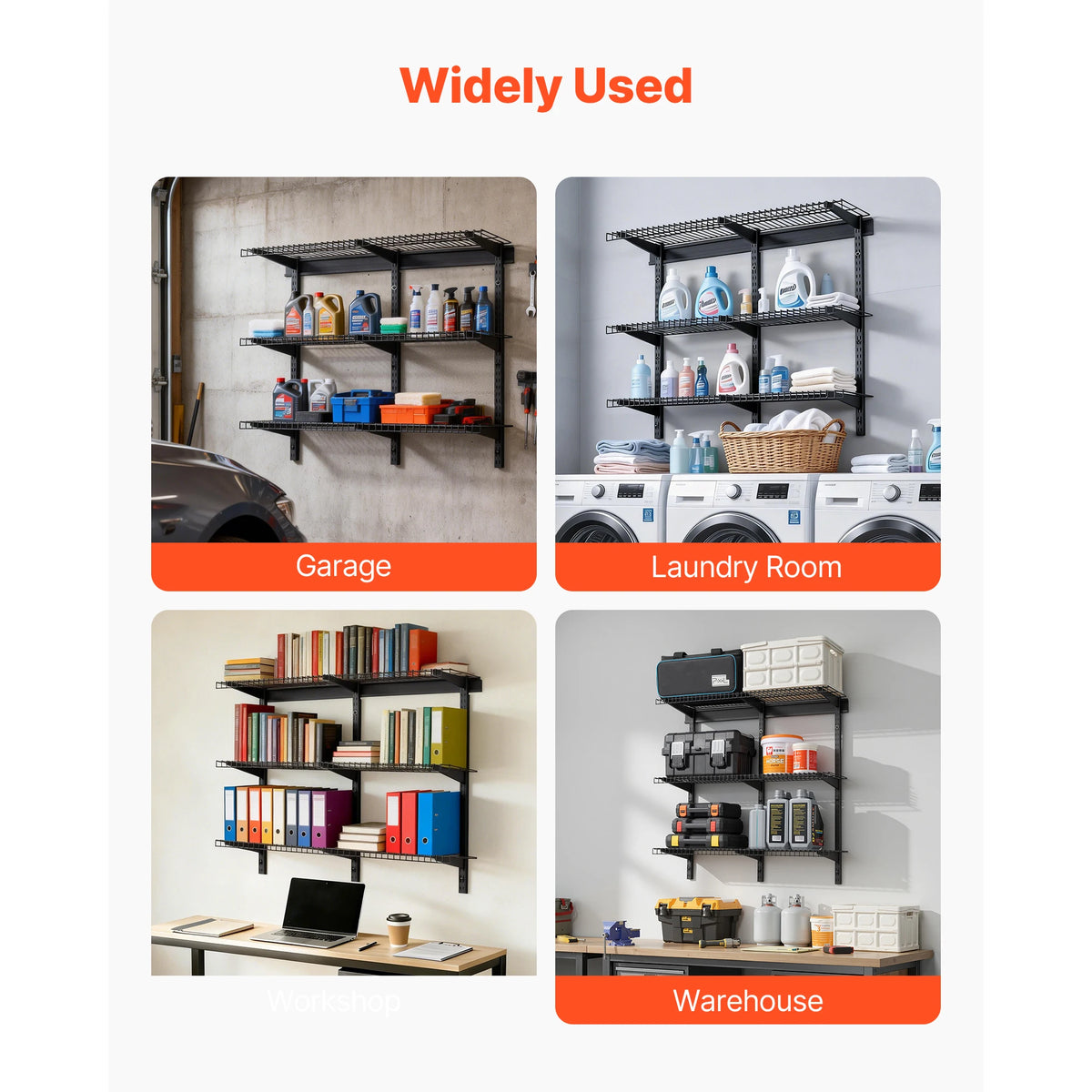 3-Tier Wall Garage Shelving 11x36in 150lbs Per Shelf, Adjustable.....