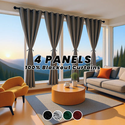 4 Panels 100% Blackout Curtains, Thermal Noise Reduce Privacy Drapes, 4 Colors, Many Sizes.....