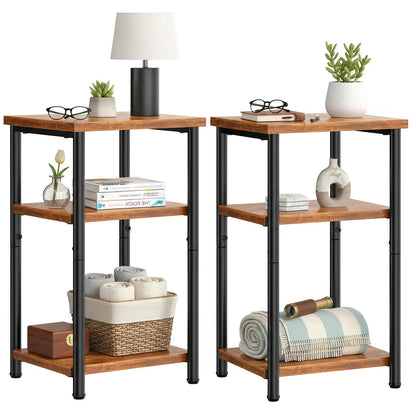 3 Tier End Table Set Of 2, Nightstand with Adjustable Feet For Tea Dining Tables