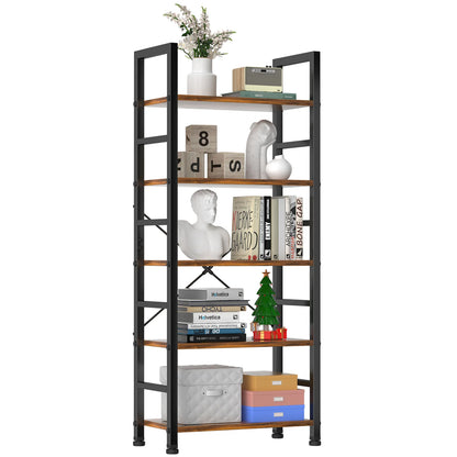 Standing 5 Tier Wooden Storage Shelves, Bookcase Adjustable Feet.....