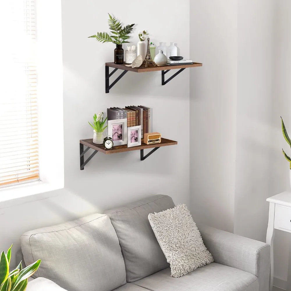 Set of 2 Floating Wooden Shelves, 15.7"W × 11.8"D