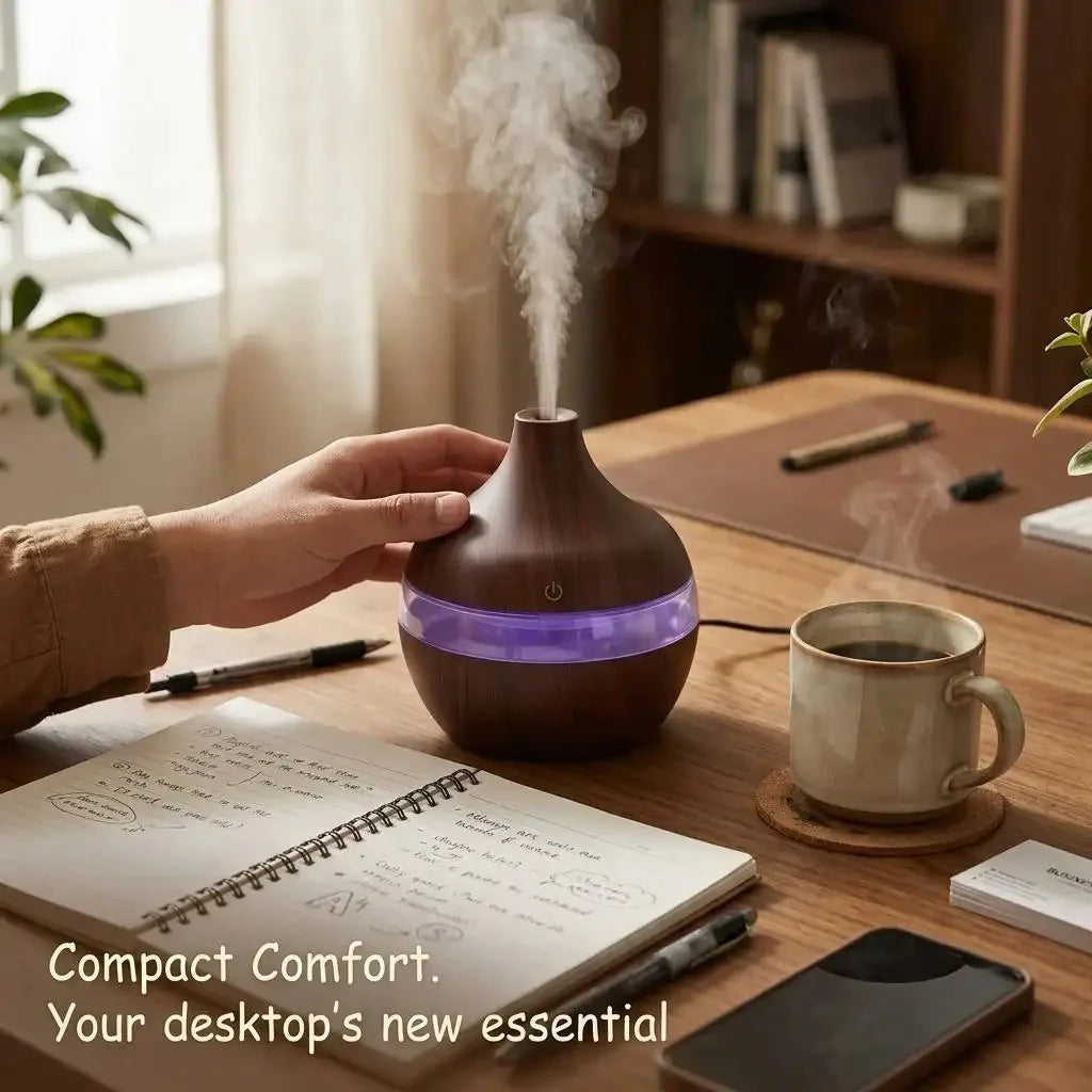 10 Oz, Essential Oil Diffuser with 7-Color LED Night Light, Dark Wood Grain Humidifier, Portable USB Rechargeable Aroma Humidifier with 4-Hour Auto Shut-Off.....