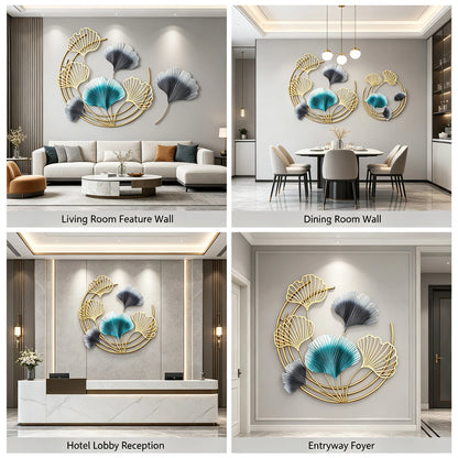 3-Piece Gold Metal Wall Art Decorations 18.9in Leaf Wall Sculptures, 3-in-1