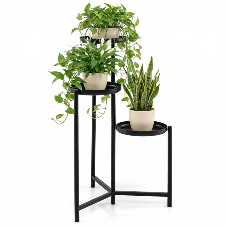 3-Tier Staggered Metal Plant Stand, Black Rustproof