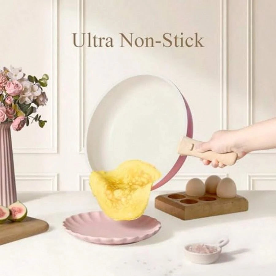 19pcs Non Stick, Cookware Set Detachable Handle, Dishwasher And Oven Safe, Pink, Black, Cream White And Sage Green....