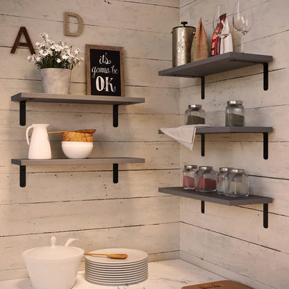 Set of 5 Rustic Floating Wooden Wall Shelves, Anti-Fall Metal Guardrail....