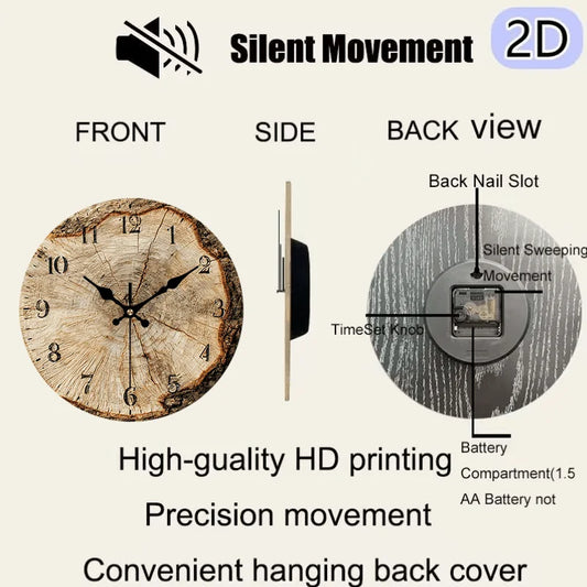 12, 14 inch Wooden Wall Clock, 2D Flat Print