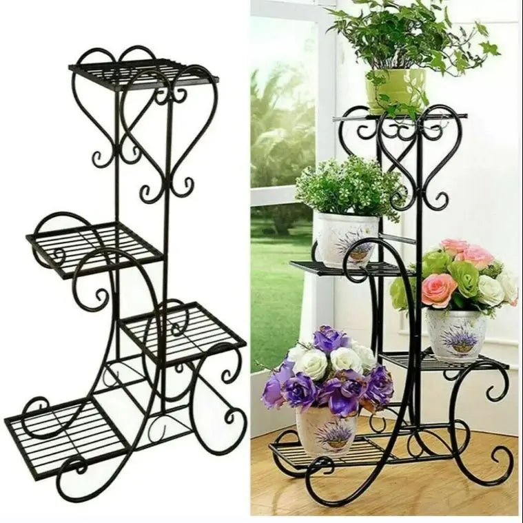 4 Tier Metal Plant Stand for Indoor Outdoor, Black and White
