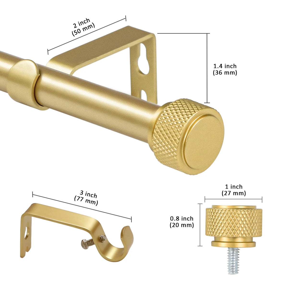 5/8" Diameter Adjustable Single Drapery Curtain Rod Set , 28"-48"/48"-84"/84"-120", 3 Colors......