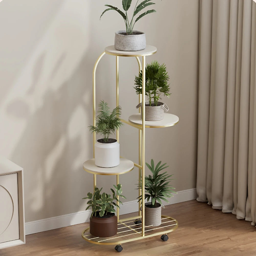 5 Tier Wrought Iron Plant Stand with Wheels Indoor Outdoor....