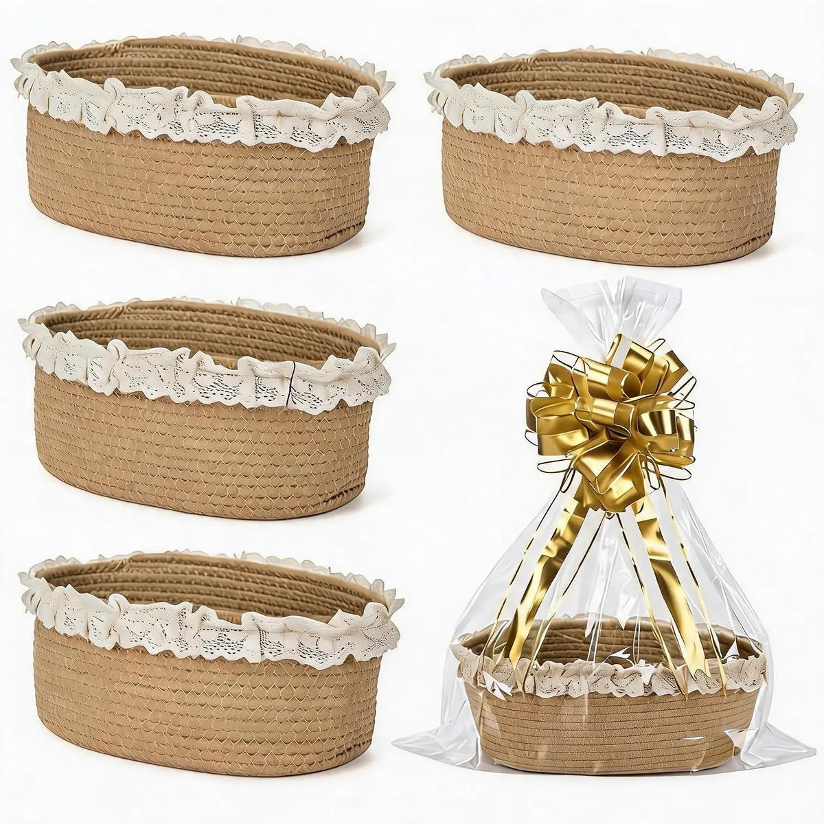 Set Of 4 Cotton Rope Storage Baskets Woven, Easter Gift....