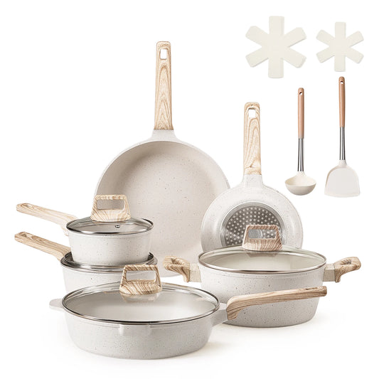 17 Piece Granite Nonstick  Induction Cookware Set, with Pan Protector