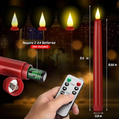 Flameless Taper Candles with Remote Control and Timer, AA Battery Needed ,Flickering 3D Flame, 9.6×0.8 Inch