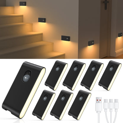 4/8 Pack Motion Sensor Wireless Stair Lights Indoor Battery USB Rechargeable Night Lights for Stairway Or Closet