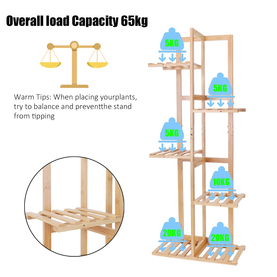 6/7 Tiers Natural Bamboo Plant Stand, Home Indoor Outdoor