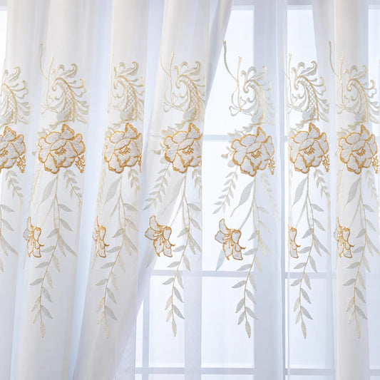 Vintage Embossed Lace Sheer Curtain, Light Filtering, White, 2 Sizes