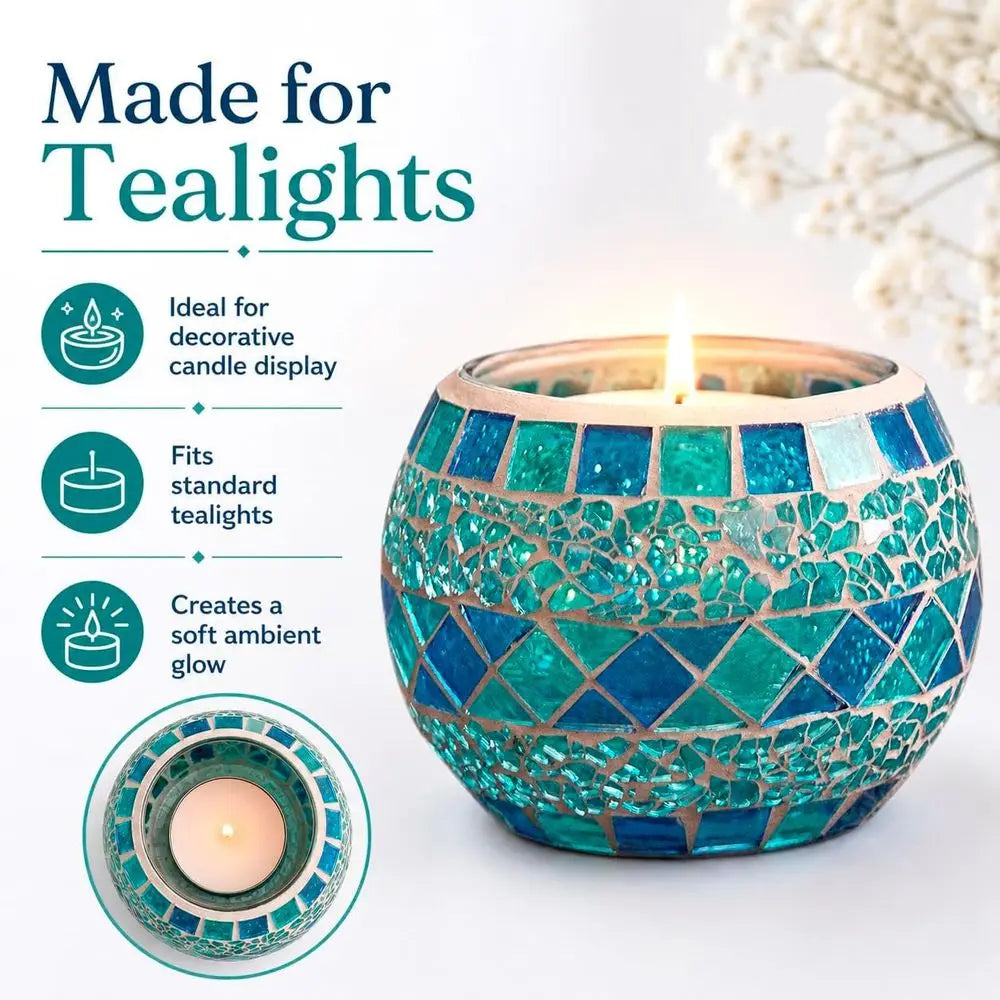 Mosaic Glass Tealight Candle Holders, 3 in High by 3.5 in Wide.....