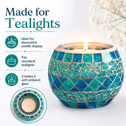 Mosaic Glass Tealight Candle Holders, 3 in High by 3.5 in Wide.....