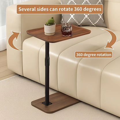 Adjustable Height End Table with Anti-Slip Groove Lip, Carbon Steel Frame