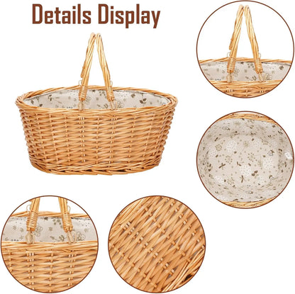 Large Natural Willow Wicker Basket with Double Folding Handles. 16 Inch.....