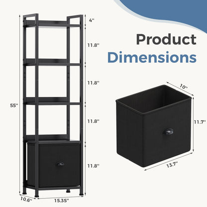 4-5 Tier Storage shelfs with Fabric Drawer Standing Book Shelf, Wood and Metal