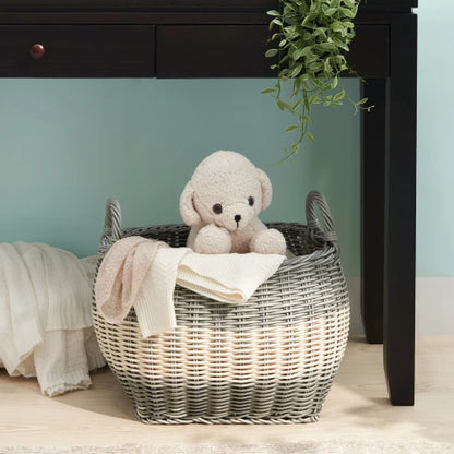 Resin Woven Wicker Storage Basket with Handles,18" x 15" x 11.4"White-Gray...