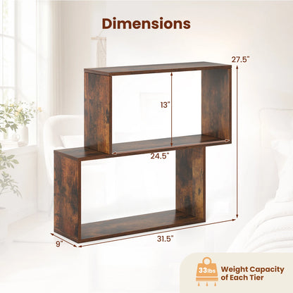 3-Tier Geometric Wooden Bookshelf, Freestanding