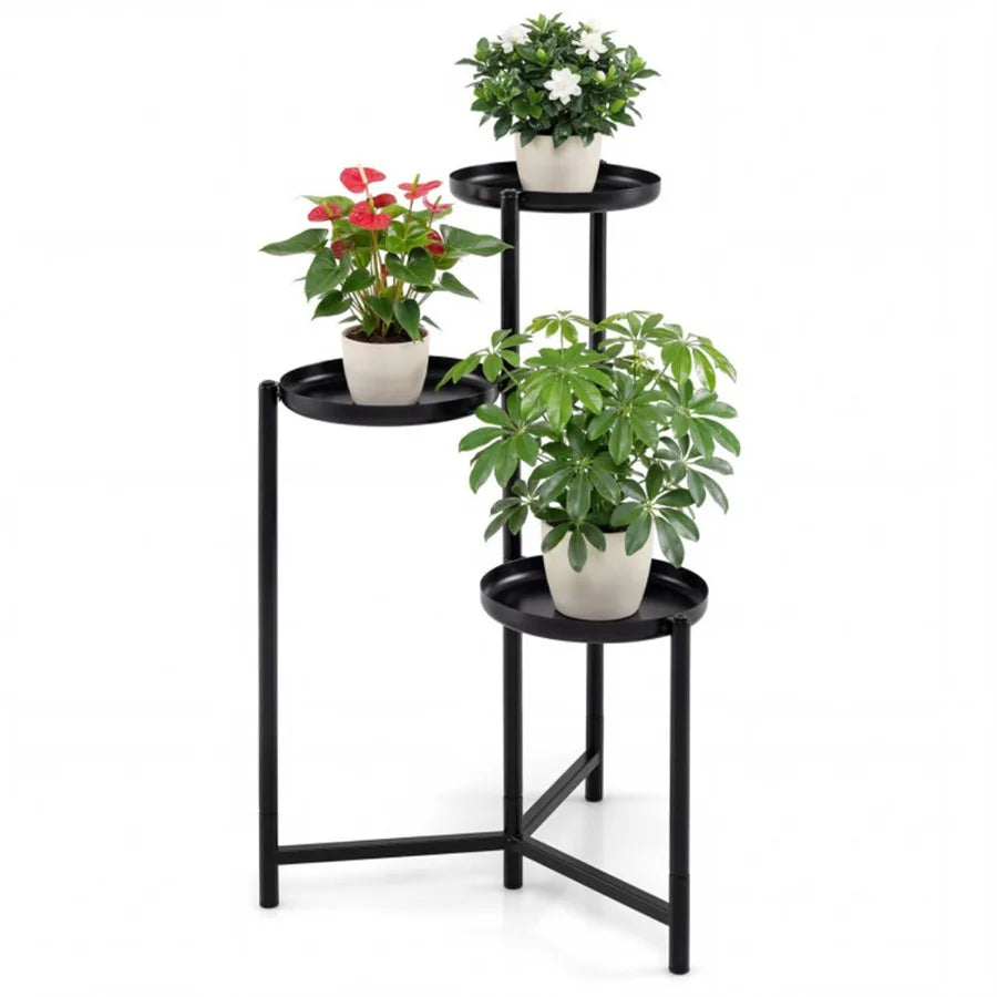 3-Tier Staggered Metal Plant Stand, Black Rustproof