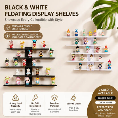 10-piece Plastic set of floating wall racks, multi-tiered