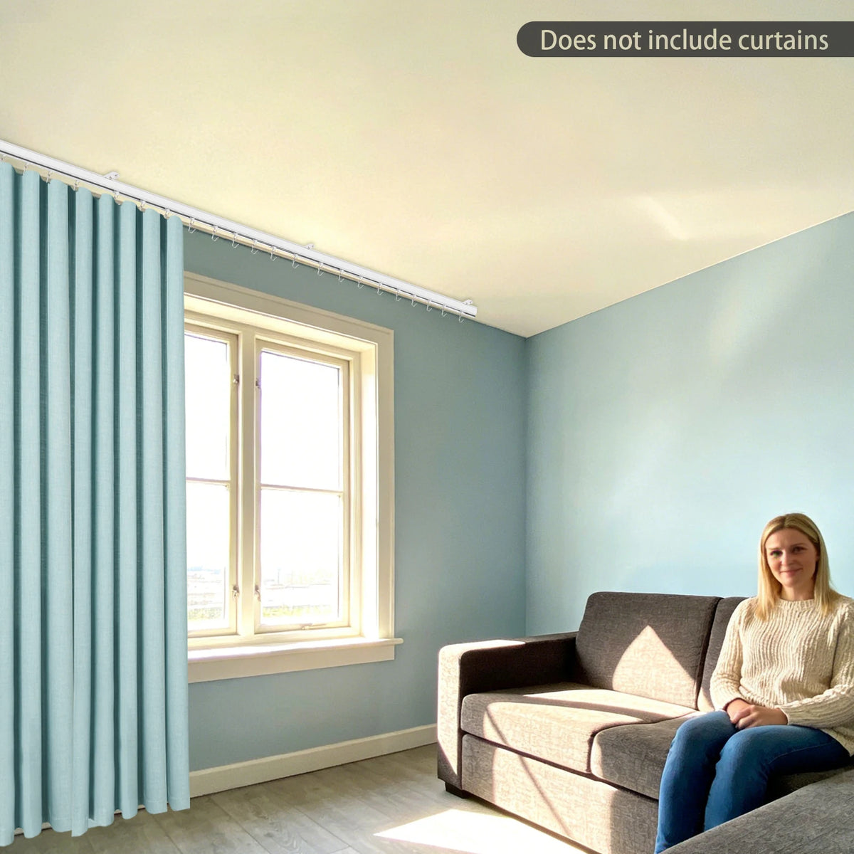 White Ceiling Mounted Curtain Track Kit, 9-12Ft Adjustable Aluminum Alloy Heavy Duty Curtain Rail With Rollers Hooks....
