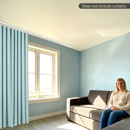 White Ceiling Mounted Curtain Track Kit, 9-12Ft Adjustable Aluminum Alloy Heavy Duty Curtain Rail With Rollers Hooks....