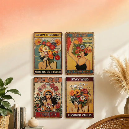 4 Piece Retro Tin Metal Sign Set, Wall Art ....