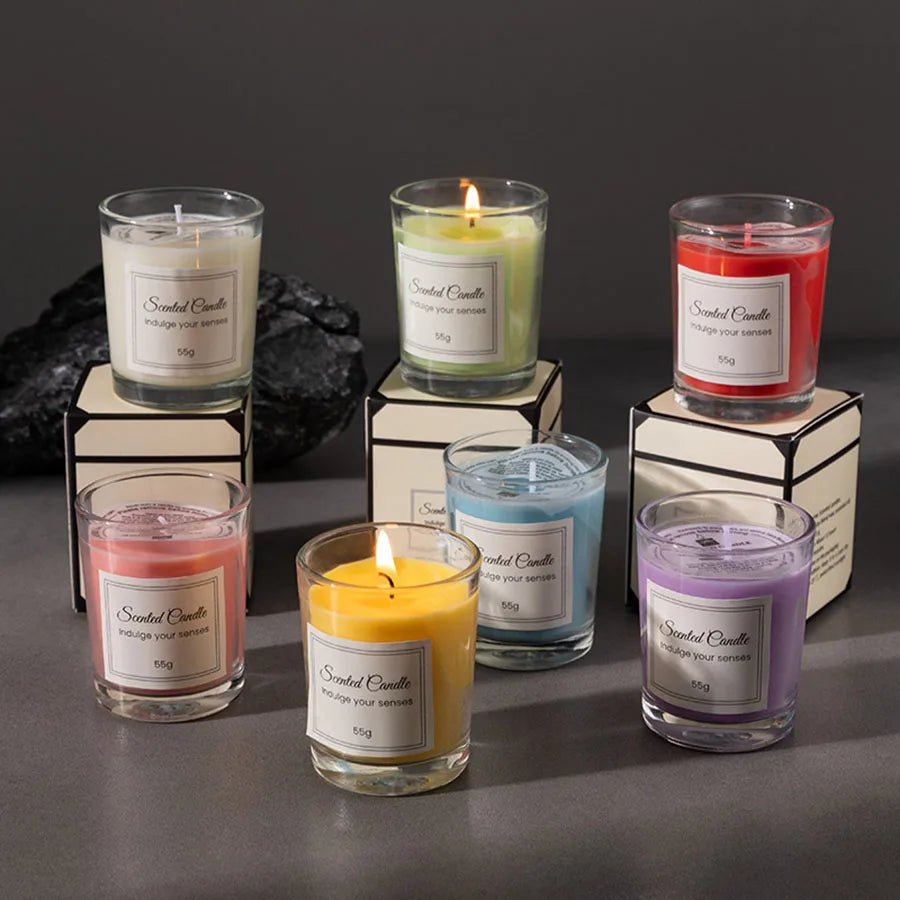 Candle Premium Gift Box Glass Handmade Soy Wax Smokeless, 6 Colors...
