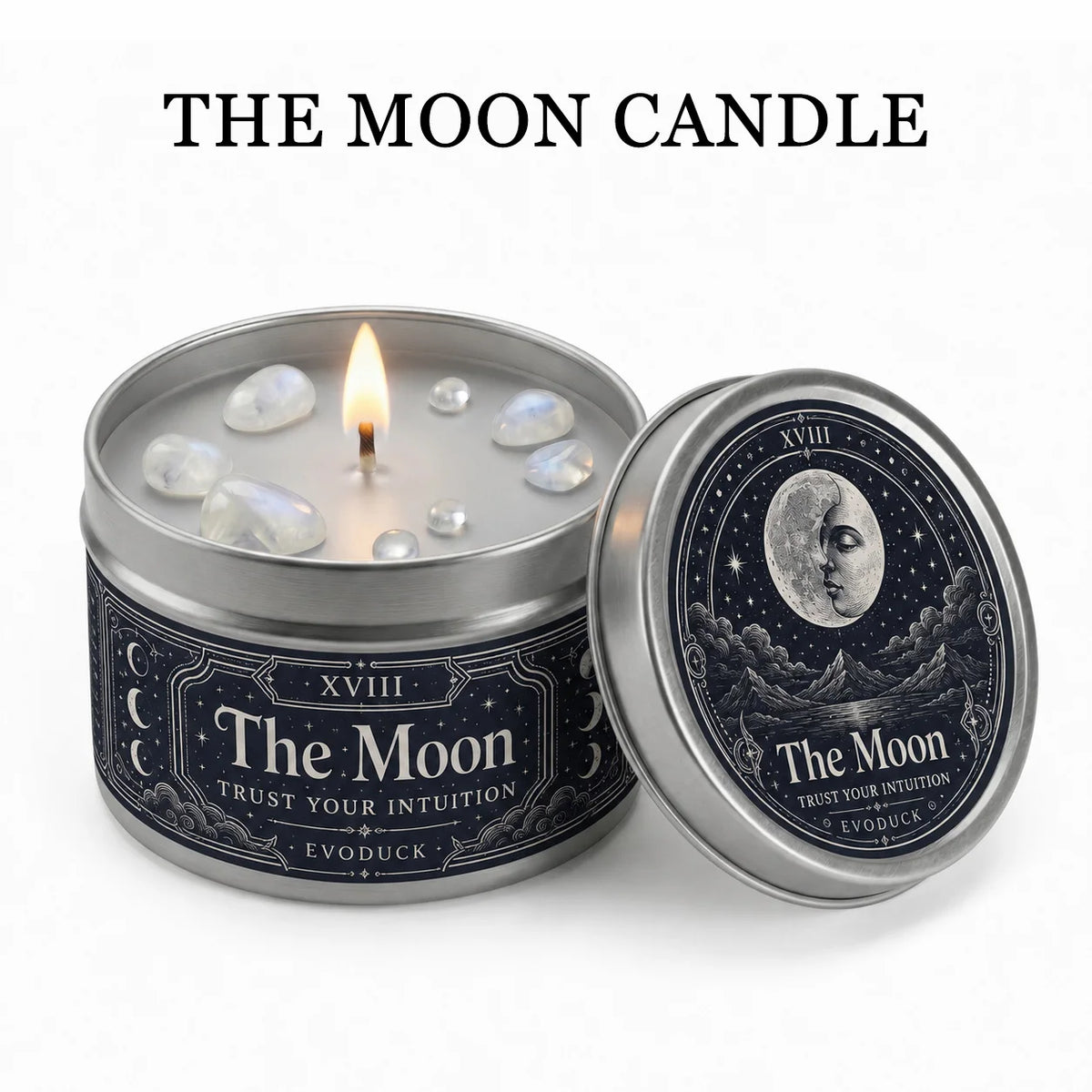 The Moon Tarot Scented Candle with White Crystal Stones, Trust our Intuition, Candle for Meditation, Comes In 1/2/3 Sets.....