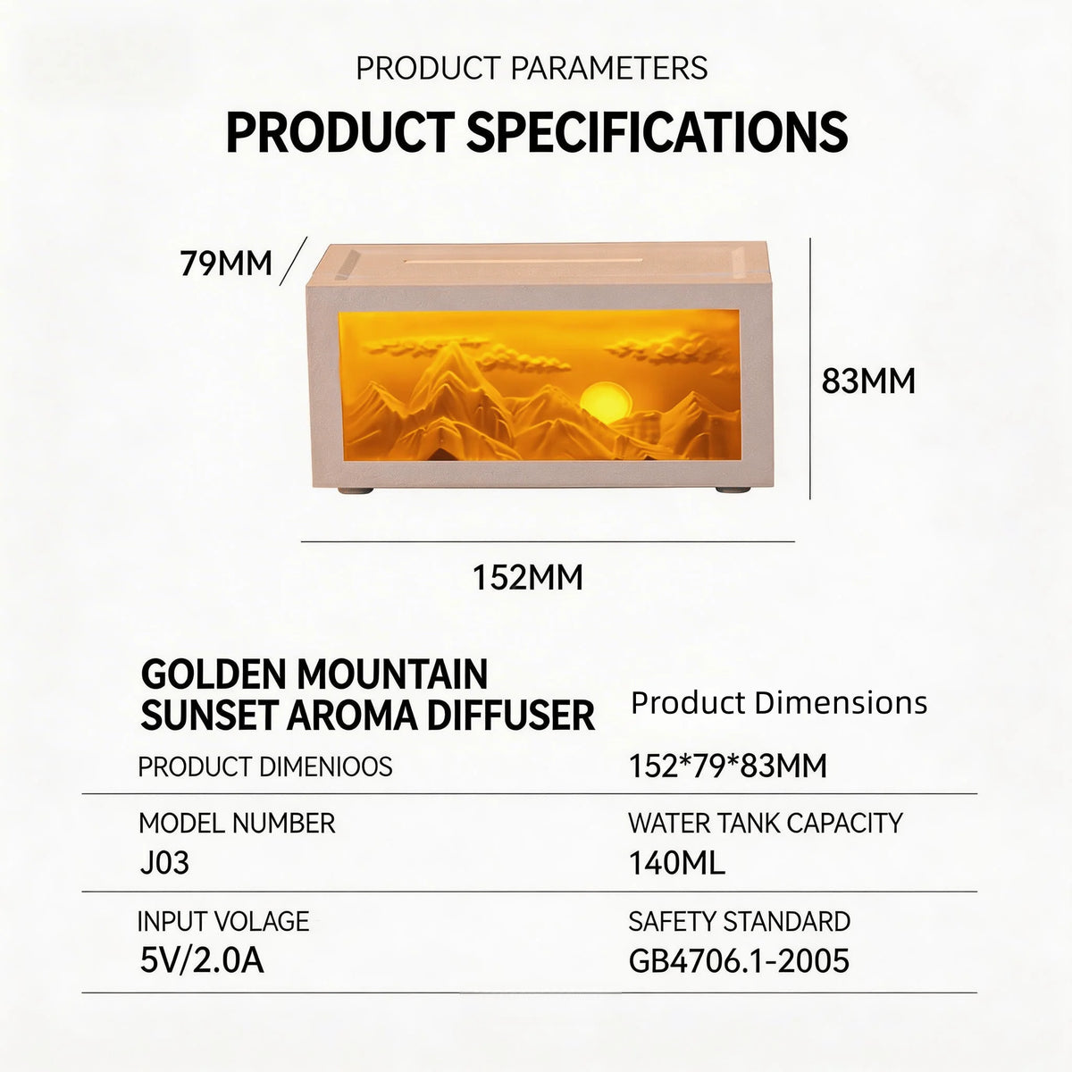 2026 5 Oz New Sunrise Golden Mountain Themed Air Diffuser Humidifier, Aromatherapy Essential Oil Diffuser, with Timer,